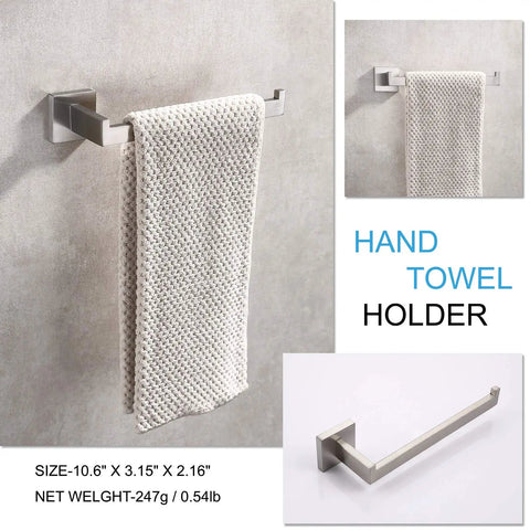 Premium Stainless Steel Hand Towel Holder With Square Open End Design Heavy Duty Built To Last Wall Mounted Towel Bar In Brushed Nickel Finish