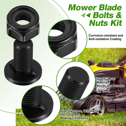 Lawn Mower Blade Replacement Kit with bolts and nuts for 21-inch dual mowers, anti-oxidation coated metal, detail view.