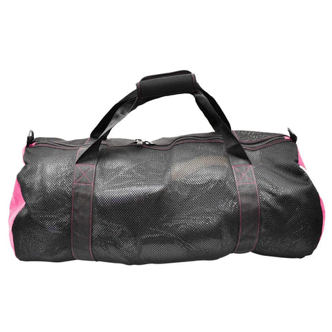 Collapsible Mesh Duffle Bag For Dive Gear With 600D Polyester, YKK Zipper, Neoprene Grip, And Extra Shoulder Strap, pink accents