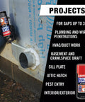 Person applying Big Gaps Bright White Insulating Foam Sealant 12 Oz Can 2 Pack Expands To Fill Cracks Up To 3 Inches on outdoor pipe