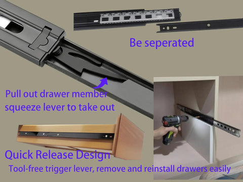 18 Inch Soft Close Drawer Slides, 10 Pairs, Full Extension Ball Bearing Side Mount Tracks installation in cabinets