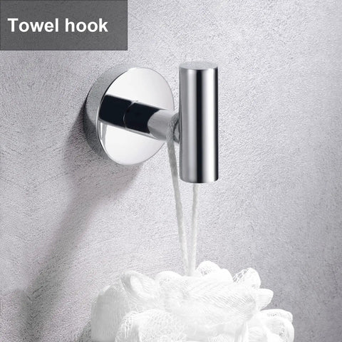 Polished Chrome 5 Piece Bathroom Hardware Set towel hook on wall, SUS304 stainless steel, built to last