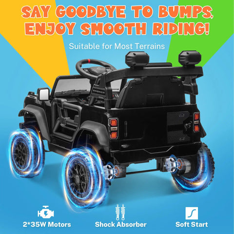Rear view of Licensed Ford Bronco Raptor 12V Ride On Car For Kids With Remote Control showcasing suspension and LED lights.