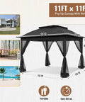 11x11 Pop Up Gazebo Tent with Mesh Netting, Instant Outdoor Canopy with UPF 50 Plus UV Protection, water resistant, black shade