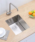 Top view of the Undermount Bar Sink For Kitchen And RV Outdoor Use 15 By 17 Inch Single Bowl Brushed Nickel 18 Gauge Stainless Steel T 304