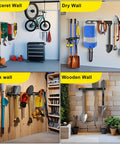 64 Inch Garage Tool Organizer Wall Mount with 18 Adjustable Garden Tool Hanger on various walls