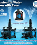 UL Listed 325W 5100GPH High Flow Adjustable Pond Pump with 20.3ft cord for koi ponds, cascades, and outdoor drainage at 60° angle