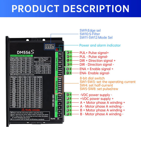 Stepper Motor Driver DM556S Kit With CBX1605 Linear Stage power and signal connections