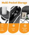 Oversized Folding Camping Chair For Adults With Cup Holders Portable Outdoor Collapsible Seat Beefy 500 Lbs Capacity Built For Lawn Fishing Hiking Black showing cup holder, cooler bag, and backside mesh storage