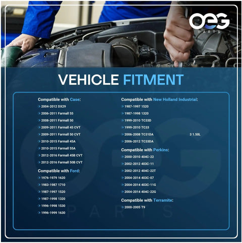 Compatibility chart for Starter For Case New Holland Tractor 12V 1.7kW CW PMGR 9 Tooth Direct Replacement Fits 1987 2011 Models