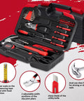 39 Piece Home Tool Set With Hammer, Screwdrivers, Pliers, Wrench, Hex Keys, Tape Measure, Utility Knife And More In Compact Storage Case