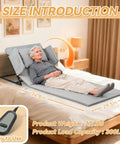 Heavy Duty Electric Lifting Backrest For Bed With Remote Control Adjustable Power Recliner System 2 To 80 Degree Range shown on bed with user.