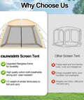12 X 12 Ft Camping Screen Tent For 8 To 10 People, Easy Setup Mosquito Net Canopy with upgraded fiberglass frame and oxford cloth