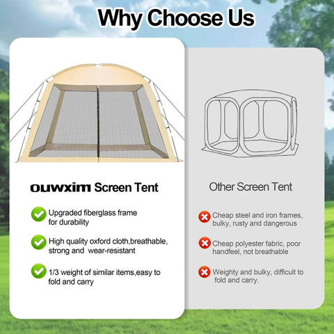 12 X 12 Ft Camping Screen Tent For 8 To 10 People, Easy Setup Mosquito Net Canopy with upgraded fiberglass frame and oxford cloth