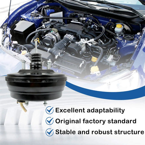 Top Shelf Power Brake Booster 53-2791 Slips Right Onto Toyota Tacoma 1995-2001 And T100 1994-1998 Trucks with engine bay background.