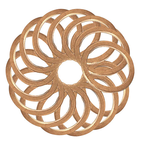 Copper Washer Set Go-To For Marine Equipment And Heavy Duty Machinery, 50 Pc M18 Copper Sealing Washers Kit arranged in a circle.