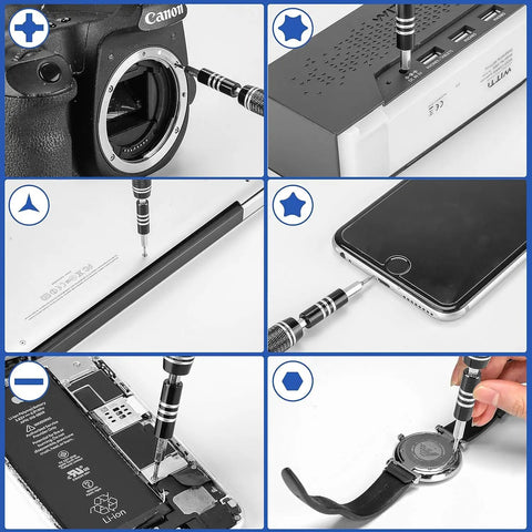 115-In-1 Precision Screwdriver Set With Magnetic Bits And Flexible Shaft used on camera, router, phone, laptop, and watch