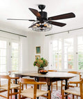 Dope 52 Inch Farmhouse Ceiling Fan With Light And Remote Black Rustic Industrial Ceiling Fan With Caged Light in dining room
