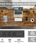Farexon Electric Standing Desk Adjustable Height Black Brown Wood Grain Surface with power outlets and USB ports for home office