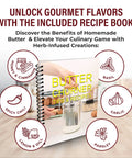 Recipe book for Effortless Hand Crank Butter Churner Fits Classic Mason Jars For Rustic Kitchen Vibes with tips and gourmet flavors.
