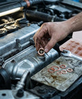 Must Have 350 Piece Copper Crush Washer Kit With M5 M14 Red Flat Rings For Oil Drain Plugs Brake Lines Banjo Bolts Marine Hydraulic Plumbing Stop Leaks With This Set For Car Truck Repairs Rock Solid Seals And Performance For DIYers And Pros, copper washer installed on engine