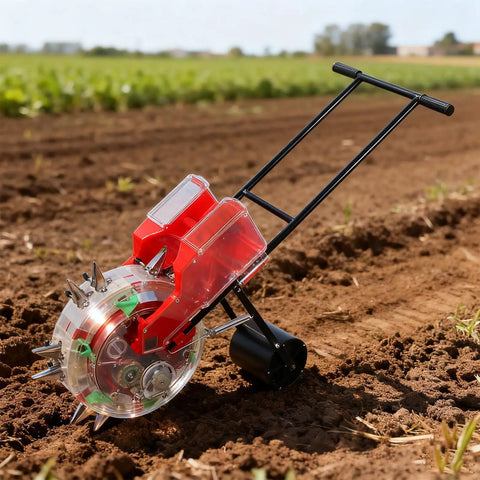 Do It All Garden Seeder With Clear Seed Box And Adjustable Spacing For Corn Peanuts Soybeans And Fertilizer Spreader in field