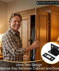 Person using Ultra Thin Magnetic Drawer Catches Pack Of 16 With No Gap L Shaped Strike Plate on wooden cabinet