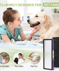 Girl with dog near Top Notch Replacement Filter For Germ Guardian Air Purifier B Series FLT4850PT showing HEPA and pre-filters