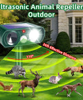 2 Pack Solar Ultrasonic Deer Repellent With Motion Sensor And Bright LED Strobe To Keep Deer Squirrels Raccoons Skunks Cats And Other Critters Off Your Yard IP65 Waterproof Outdoor Deterrent on lawn