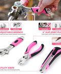 Pink 125 Piece Household Tool Set For Women Portable Tool Kit With Organizer Case showing wrench, pliers, and utility knife