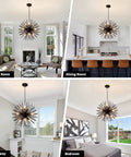Modern Black Sputnik Chandelier 9 Light Pendant Ceiling Fixture With Starburst Firework Design For Bedroom Living Room