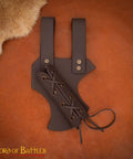 Medieval Leather Sword Frog Holster For Dagger Rapier And Sabre Props on brown leather, dual loop design for LARP