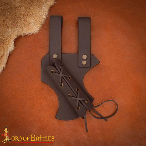 Medieval Leather Sword Frog Holster For Dagger Rapier And Sabre Props on brown leather, dual loop design for LARP