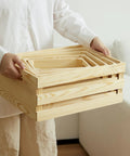 Vintage Rustic Wood Crates Set Of Five Nesting Storage Boxes With Open Handles For Kitchen And Bathroom Laundry Multipurpose Use