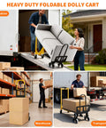 Hella Tough Aluminum Hand Truck And 3 In 1 Convertible Folding Dolly Cart With Stair Climbing Wheels used for moving a sofa and boxes.