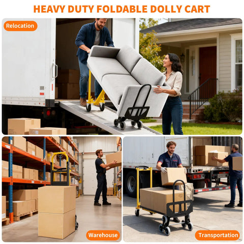 Hella Tough Aluminum Hand Truck And 3 In 1 Convertible Folding Dolly Cart With Stair Climbing Wheels used for moving a sofa and boxes.