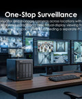 4 Bay Desktop Nas With Intel Quad Core Cpu Boosting To 2.9 Ghz Paired With 8Gb Ram for real-time surveillance and dual-display setup.