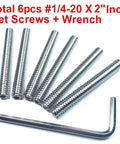 Six Piece Set Screws One Quarter Twenty Inch Hex Socket Stainless Steel 304 With Allen Head and One Eighth Inch Hex Wrench Included