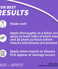 Instructions for Fruit Tree And Plant Guard Concentrate 16 Oz Foliage Protector application on a purple background.