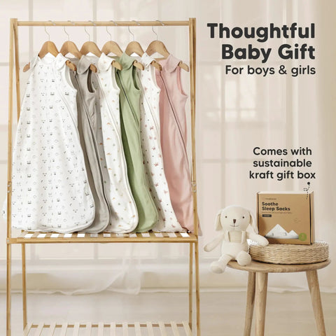 Two Pack Organic Cotton Baby Sleep Sacks 0.5 TOG For 6 To 18 Months Butterflies Pattern wearable blankets on wooden rack