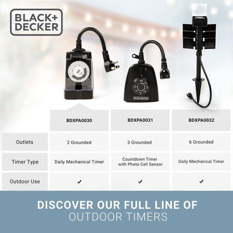 Waterproof Outdoor Plug Timer With Dual Grounded Outlets, Analog Clock Schedule Controller, Straight Up Weatherproof Build, Hella Easy Setup For Garden Lighting, 2 Pack Bundle with timer options.