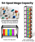 High Capacity 54 Spools Of 1kg 3D Printer Filament Storage Rack with heavy duty metal holder, 9-tier design for home and workshop.