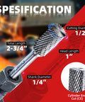 EZARC tungsten carbide rotary burr bit SB-5 double-cut, 1/4 in shank with sturdy storage case