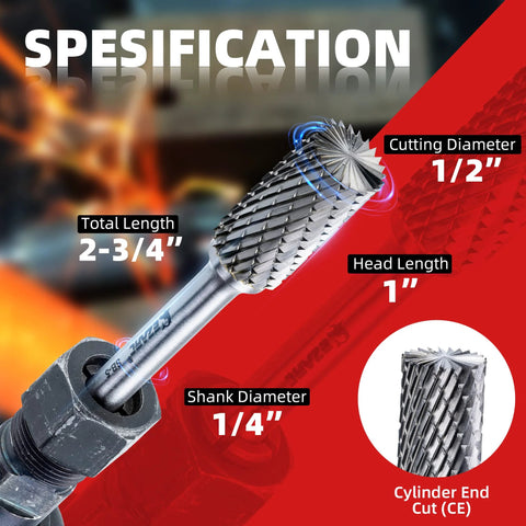 EZARC tungsten carbide rotary burr bit SB-5 double-cut, 1/4 in shank with sturdy storage case