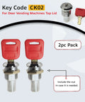 Top Lid Lock And Key Set For Gumball Capsule Machines GV25 GV18, flat key lock CK02 with red keys, 2 pack