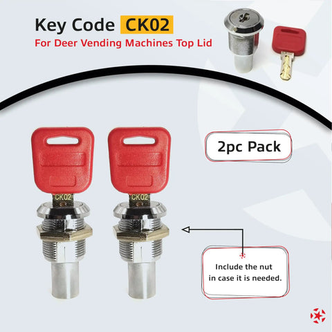 Top Lid Lock And Key Set For Gumball Capsule Machines GV25 GV18, flat key lock CK02 with red keys, 2 pack