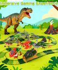 Ultimate Dinosaur World Race Track Set With 203 Flexible Tracks And LED Light Up Dino Car Create Epic Dino Adventures