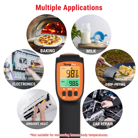 2 Laser Infrared Temperature Gun for Cooking and Grilling with 16 to 1 Distance to Spot Ratio, Adjustable Emissivity, Multiple Uses