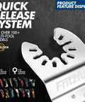 Close-up of 3 pack diamond grit oscillating blades for grout removal and mortar cleaning, showcasing quick release system feature.