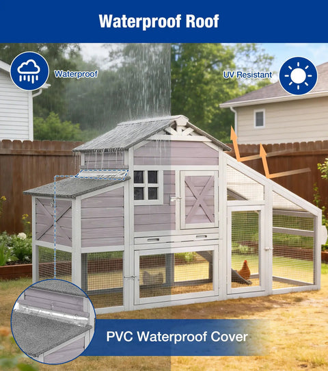 Movable Chicken Coop With Wheels For Easy Backyard Maneuvering No Hassle Setup Large Wooden Hen House with waterproof roof